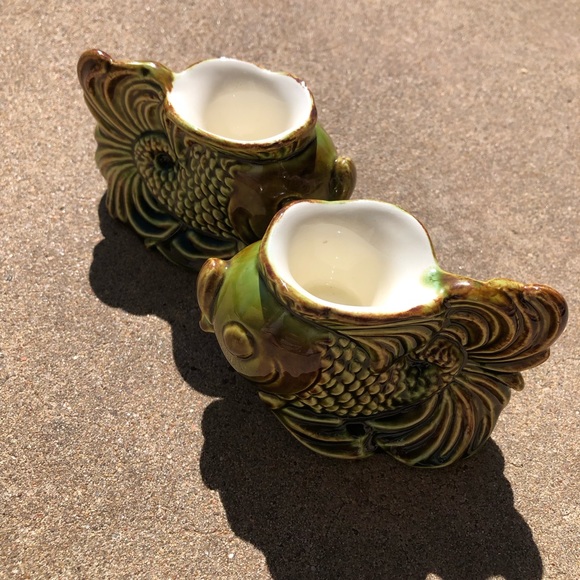 Vintage Handmade Ceramic Fish Candle Holder Set 1970’s Art - Picture 5 of 5